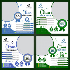 Home cleaning services social media post design. Cleaning service social media template design. Editable template design