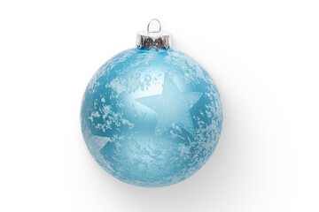 A decorative blue Christmas ornament featuring star patterns, ideal for holiday celebrations.