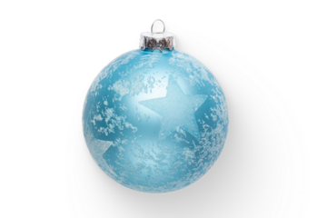 A decorative blue Christmas ornament featuring star patterns, ideal for holiday celebrations.