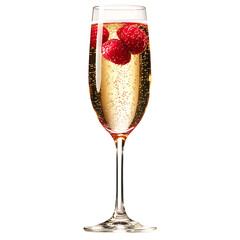 Champagne Glass with Bubbles and Raspberries