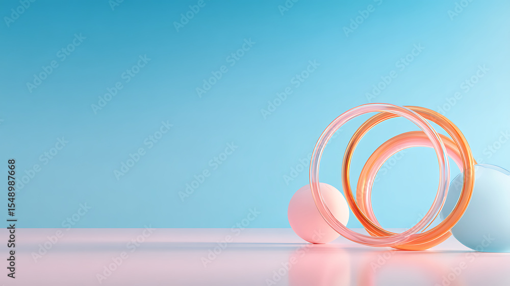 Poster glossy shapes with colorful reflections. 3d rendering illustration.