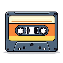 Obraz premium Retro Cassette Tape Illustration with Orange and Yellow Accents, a Nostalgic Music Storage Device