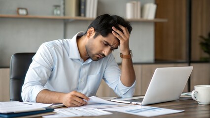 Indian executive overwhelmed by failure and business debt at workplace
