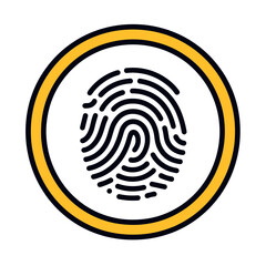 Fingerprint Identification Icon in a Yellow Circle, Security and Authentication Concept Illustration