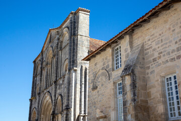 church facade abbey of saint amant de boixe in southwest french country