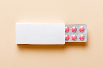 Blank White Product Package Box Mock-up. Open blank medicine drug box with blister top view