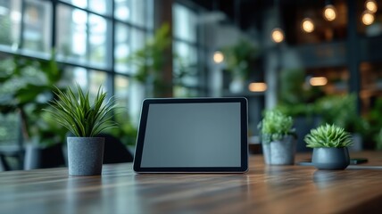 Digital Tablet with Blank Screen in a Modern Office Environment digital screen blank office modern