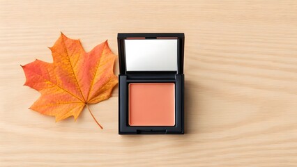 Autumnal makeup inspiration coral blush and maple leaf