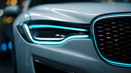 Fototapeta premium White Car Headlight and Grill Detail