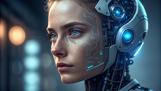 Female cyborg portrait futuristic technology ai