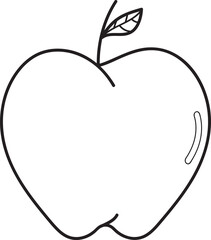 Simple Line Art Illustration of a Single Apple with Leaf