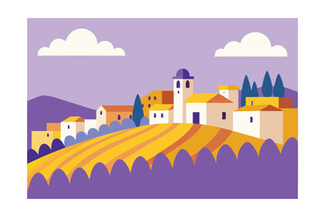 Tuscan Hilltop Village A Charming Italian Landscape Illustration