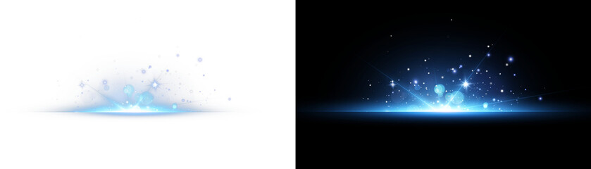 Futuristic blue light PNG with transparent highlights, glow, sun rays and bokeh sparks. Radiant star effect for modern abstract design, luxurious overlays or colorful visual effects