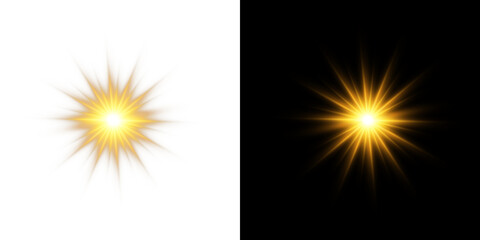 Png shine gold star. light with sparkle effect. Glowing yellow light, magic star sparks.	