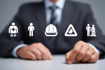 Occupational safety awareness event workplace infographic professional environment close-up view safety concepts for effective risk management