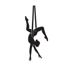 Aerial Silk Acrobat Silhouette Performing Air Dance Pose Vector