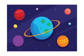 Vibrant Solar System Illustration Planets, Stars, and Cosmic Wonders