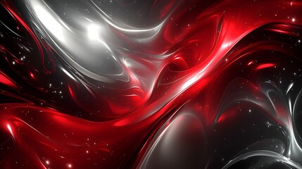 Abstract Red and Silver Swirls Background with Luminous Highlights and Sparkles Design