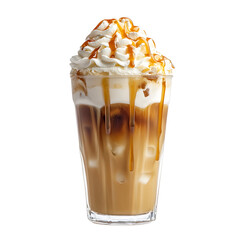 Iced Coffee with Whipped Cream and Caramel Topping in a Glass