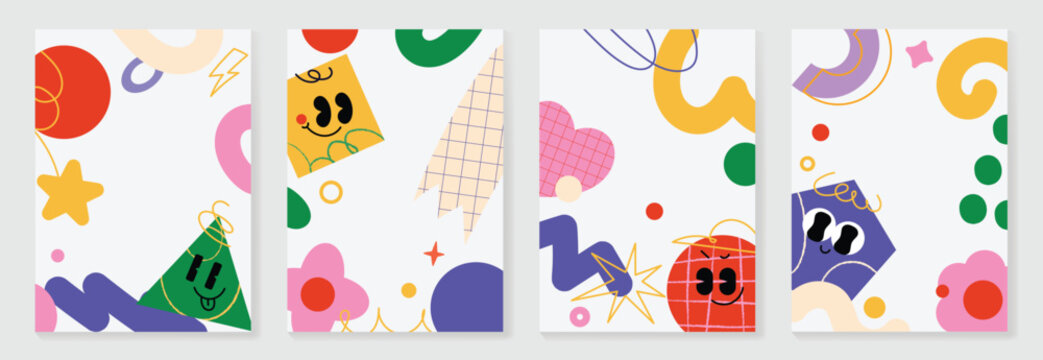 Fototapeta Kids and children cover design vector. Fun Childish hand drawn doodle design background. Playful poster  design for packaging, wallpaper and print.