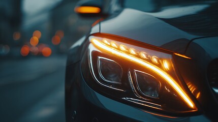 Car Headlight Glowing at Night