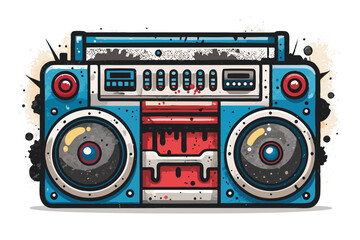 Fototapeta premium boom box dual speakers scratched metal