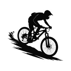 Naklejka premium Black Silhouette Mountain Biker Descending Hill Extreme Sports Action Vector Graphic white