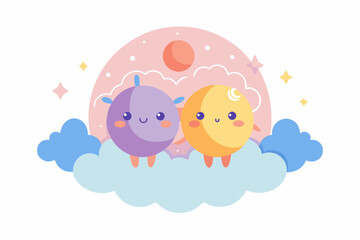 sun moon together holding hands