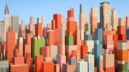 Obraz premium Colorful cityscape composed of geometric shapes.
