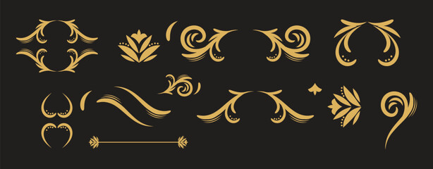 Swirl ornament stroke. Ornamental curls, swirls divider and filigree ornaments vector illustration set