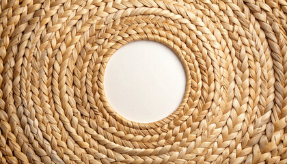 Obraz premium Wicker Weave Spiral: An overhead shot of a spiral wicker weave with an elegant concentric design reveals organic texture.