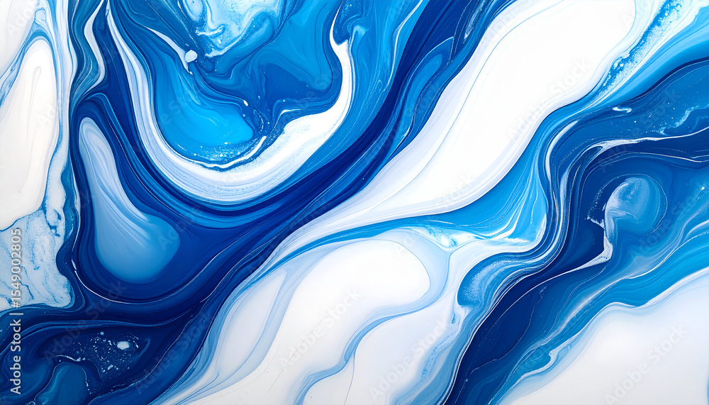 Poster celestial swirls: a vibrant abstract of cerulean and azure hues, creating a fluid, mesmerizing visua
