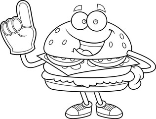 Smiling Burger Cartoon Character Holding Foam Finger