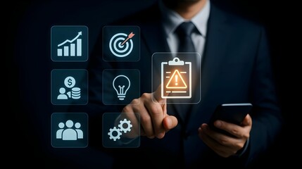 Business professional using technology to analyze data and track performance metrics at night