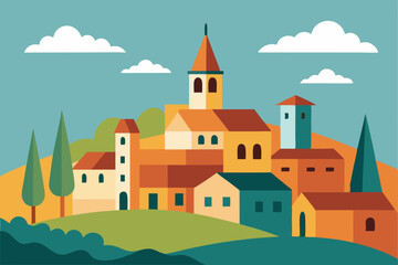 Charming italian hilltop village illustration