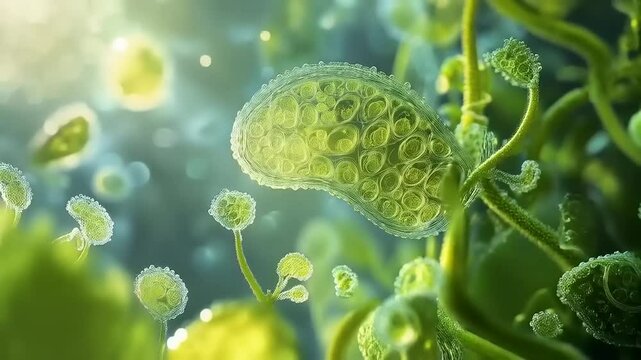 Microscopic Algae Cell Structure: A Detailed 3D Render of Green Algae
