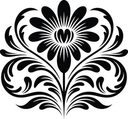 Black and white rose with floral design element