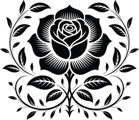 Black and white rose with floral design element