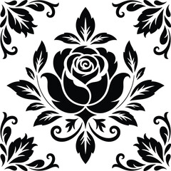 Black and white rose with floral design element