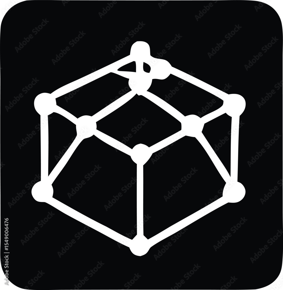 Aufkleber Abstract White Wireframe Cube on Black Background with Rounded Corners Representing Data Technology or a Modern Geometric Design Element for Graphic Applications white