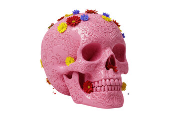 Isolated Pink Sugar Skull Adorned with Flowers