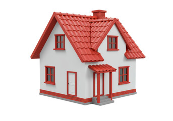 Isolated Cartoon House with Red Roof