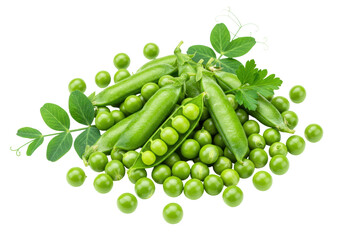 Isolated Green Peas with Leaves