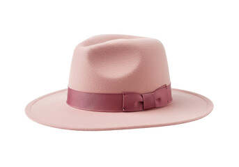 Isolated Light Pink Fedora Hat with Dark Pink Ribbon
