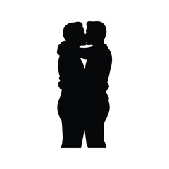 Silhouette of gay couple kissing LGBTQ love samesex romance black and white illustration