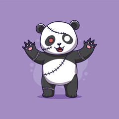 Cute Zombie Panda Halloween season vector illustration 