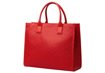 Isolated Perforated Red Leather Tote Bag with Handles