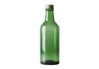 Isolated Empty Green Glass Bottle with Metal Cap