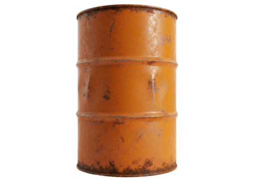 Isolated Rusty Orange Metal Barrel with Weathered Texture
