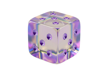 Isolated Iridescent Dice with Purple Dots